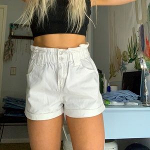 High waisted white paper bag shorts